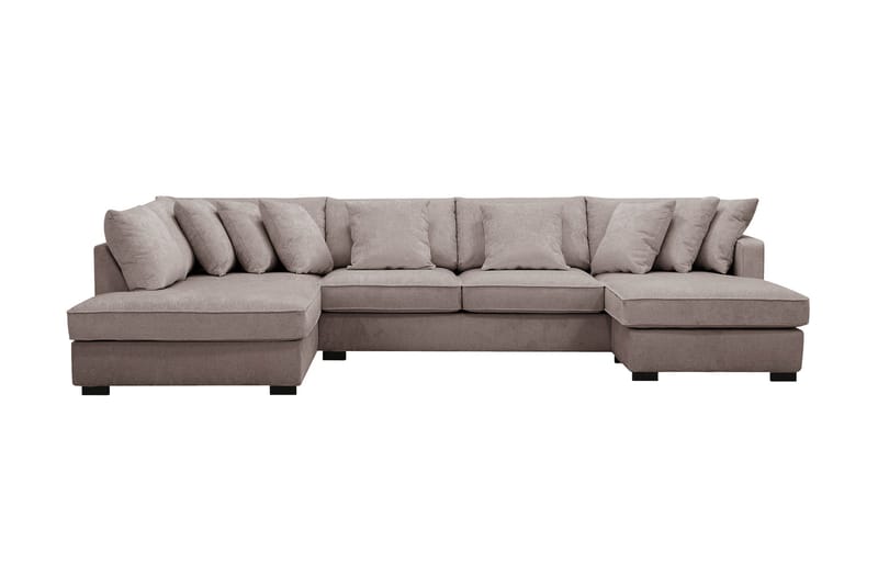 Rossita 5-seters Venstrevendt U-formet Dyp Sofa med Divan og Sjeselong i Chenille - Grå / Brun - Møbler - Sofaer - U-sofa