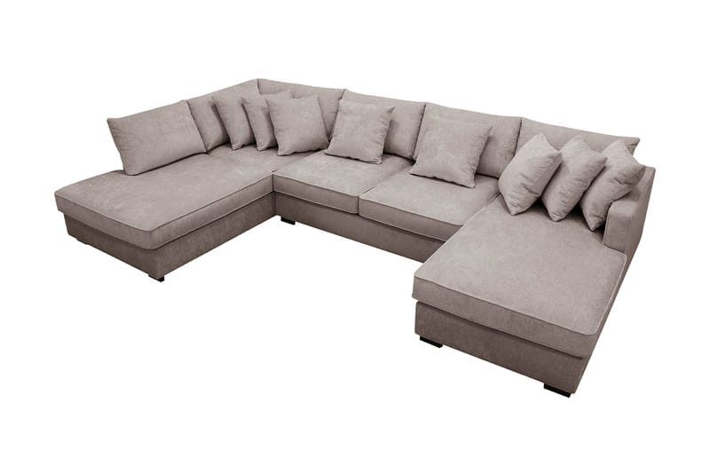 Rossita 5-seters Venstrevendt U-formet Dyp Sofa med Divan og Sjeselong i Chenille - Grå / Brun - Møbler - Sofaer - U-sofa