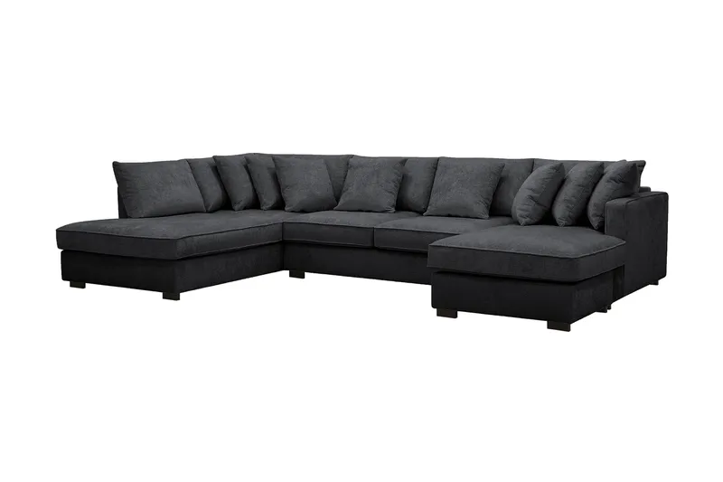 Rossita 5-seters Venstrevendt U-formet Dyp Sofa med Divan og Sjeselong i Chenille - Svart - Møbler - Sofaer - U-sofa