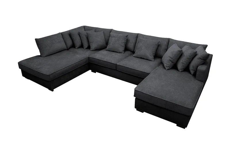Rossita 5-seters Venstrevendt U-formet Dyp Sofa med Divan og Sjeselong i Chenille - Svart - Møbler - Sofaer - U-sofa
