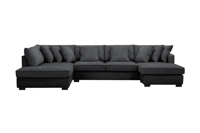 Rossita 5-seters Venstrevendt U-formet Dyp Sofa med Divan og Sjeselong i Chenille - Svart - Møbler - Sofaer - U-sofa