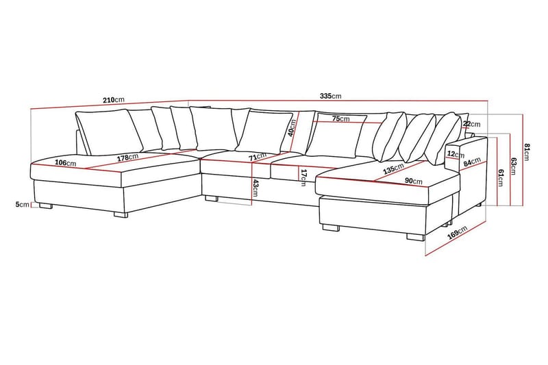 Rossita 5-seters Venstrevendt U-formet Dyp Sofa med Divan og Sjeselong i Chenille - Trenza 06, Beige Chenille - Møbler - Sofaer - U-sofa