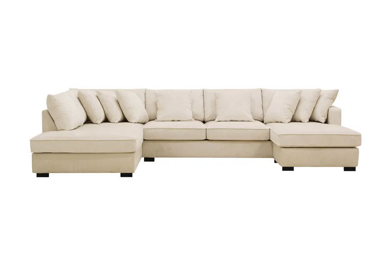 Rossita 5-seters Venstrevendt U-formet Dyp Sofa med Divan og Sjeselong i Chenille - Trenza 06, Beige Chenille - Møbler - Sofaer - U-sofa