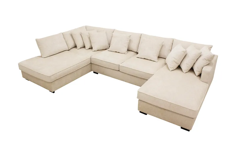 Rossita 5-seters Venstrevendt U-formet Dyp Sofa med Divan og Sjeselong i Chenille - Trenza 06, Beige Chenille - Møbler - Sofaer - U-sofa