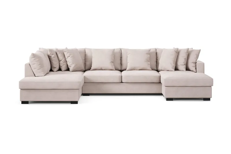 Rossita 5-seters Venstrevendt U-formet Dyp Sofa med Divan og Sjeselong i Fløyel - Beige - Møbler - Sofaer - U-sofa