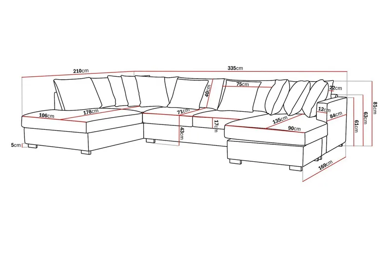 Rossita 5-seters Venstrevendt U-formet Dyp Sofa med Divan og Sjeselong i Fløyel - Beige - Møbler - Sofaer - U-sofa