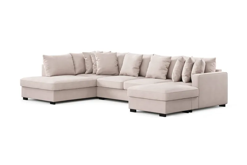 Rossita 5-seters Venstrevendt U-formet Dyp Sofa med Divan og Sjeselong i Fløyel - Beige - Møbler - Sofaer - U-sofa