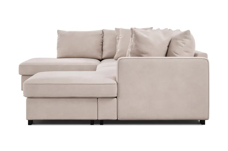 Rossita 5-seters Venstrevendt U-formet Dyp Sofa med Divan og Sjeselong i Fløyel - Beige - Møbler - Sofaer - U-sofa