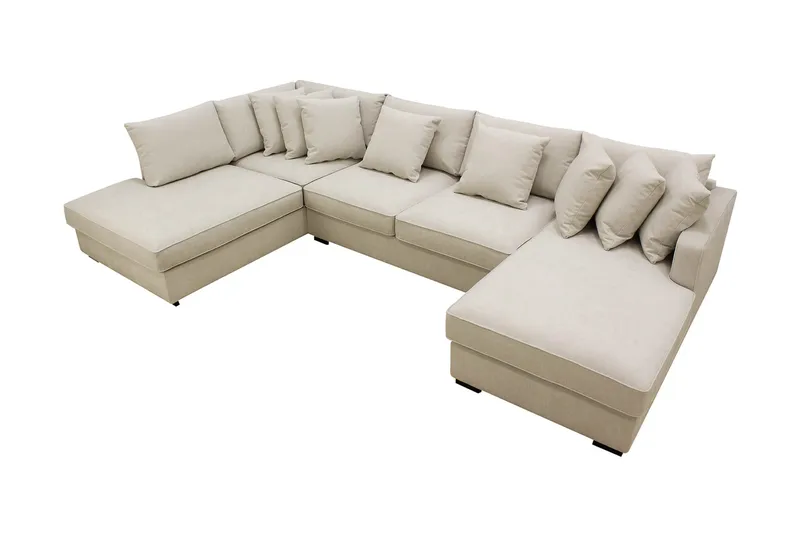 Rossita 5-seters Venstrevendt U-formet Dyp Sofa med Divan og Sjeselong i Stoff - Beige - Møbler - Sofaer - U-sofa