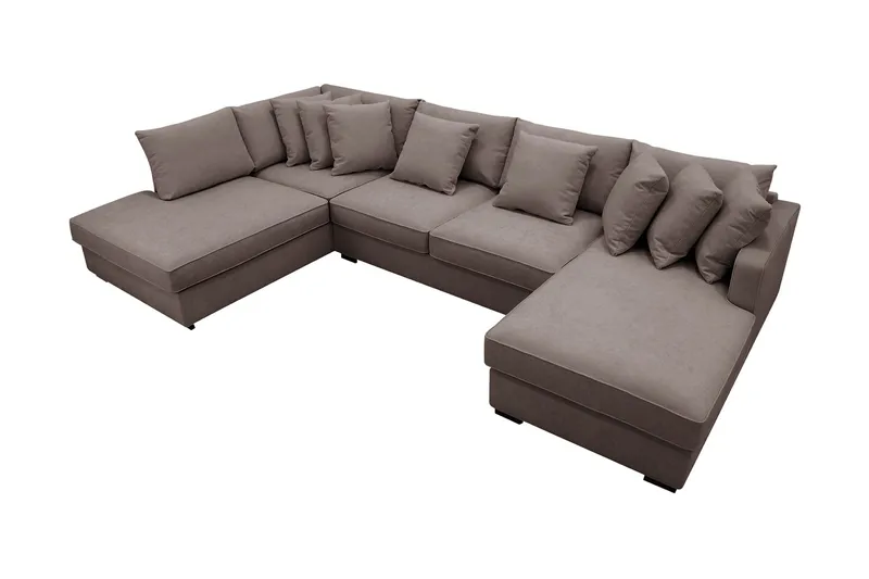 Rossita 5-seters Venstrevendt U-formet Dyp Sofa med Divan og Sjeselong i Stoff - Brun - Møbler - Sofaer - U-sofa