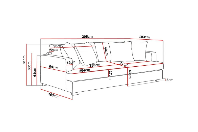 Rossita Dyp 3-seter fløyelssofa hel pute - Møbler - Sofaer - Sofa 3 seter