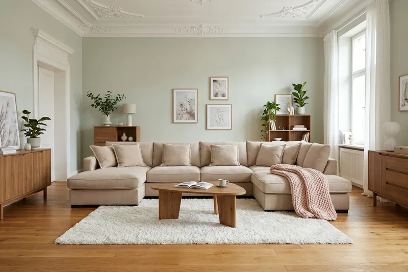 Rossita Luksus 5-seters høyrevendt U-formet ekstra dyp sofa med divan og sjeselong i stoff - Lysebrun - Møbler - Sofaer - U-sofa