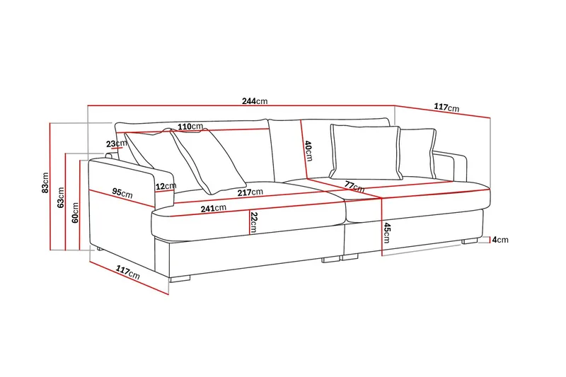 Rossita Lyx 3-seters ekstra dyp sofa i manchester - Mørkebrun - Møbler - Sofaer - Sofa 3 seter