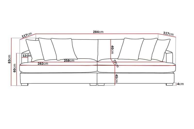 Rossita Lyx 4-seters Ekstra Dyp Sofa i Chenille - Grå - Møbler - Sofaer - 4 seter sofa