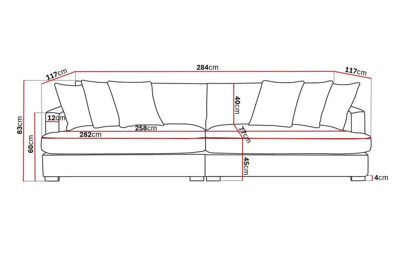 Rossita Lyx 4-seters Ekstra Dyp Sofa i Kordfløyel - Mørkegrønn - Møbler - Sofaer - 4 seter sofa