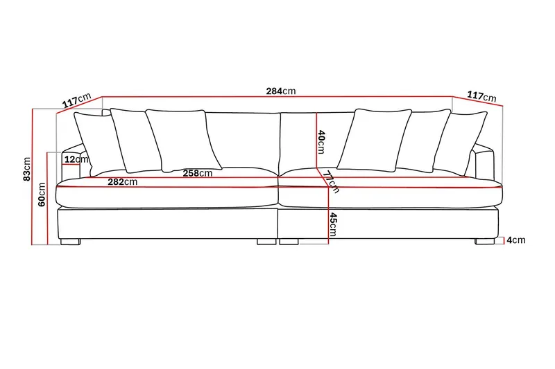 Rossita Lyx 4-seters ekstra dyp stoffsofa - Brun - Møbler - Sofaer - 4 seter sofa