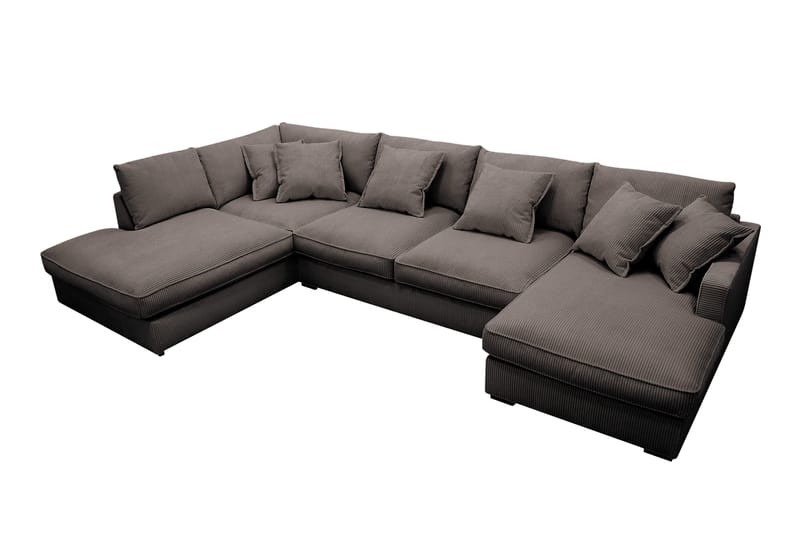 Rossita Lyx 5-seter Høyrevendt U-formet Ekstra dyp Sofa med Divan og Sjeselong i Kordfløyel - Brun - Møbler - Sofaer - U-sofa