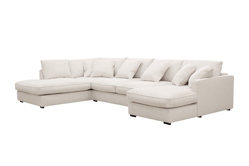 Rossita Lyx 5-seter Høyrevendt U-formet Ekstra dyp Sofa med Divan og Sjeselong i Kordfløyel - Naturhvit - Møbler - Sofaer - U-sofa