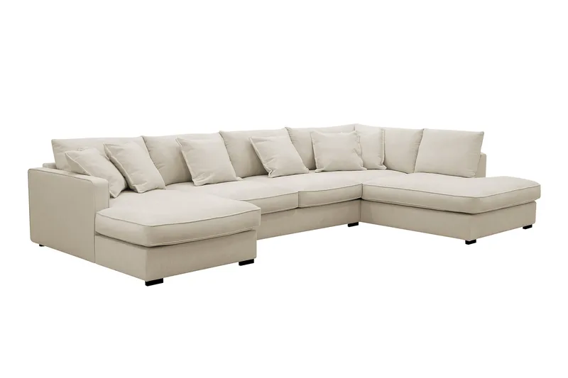 Rossita Lyx 5-seter Venstrevendt U-formet Ekstra dyp Sofa med Divan og Sjeselong i Stoff - Beige - Møbler - Sofaer - U-sofa