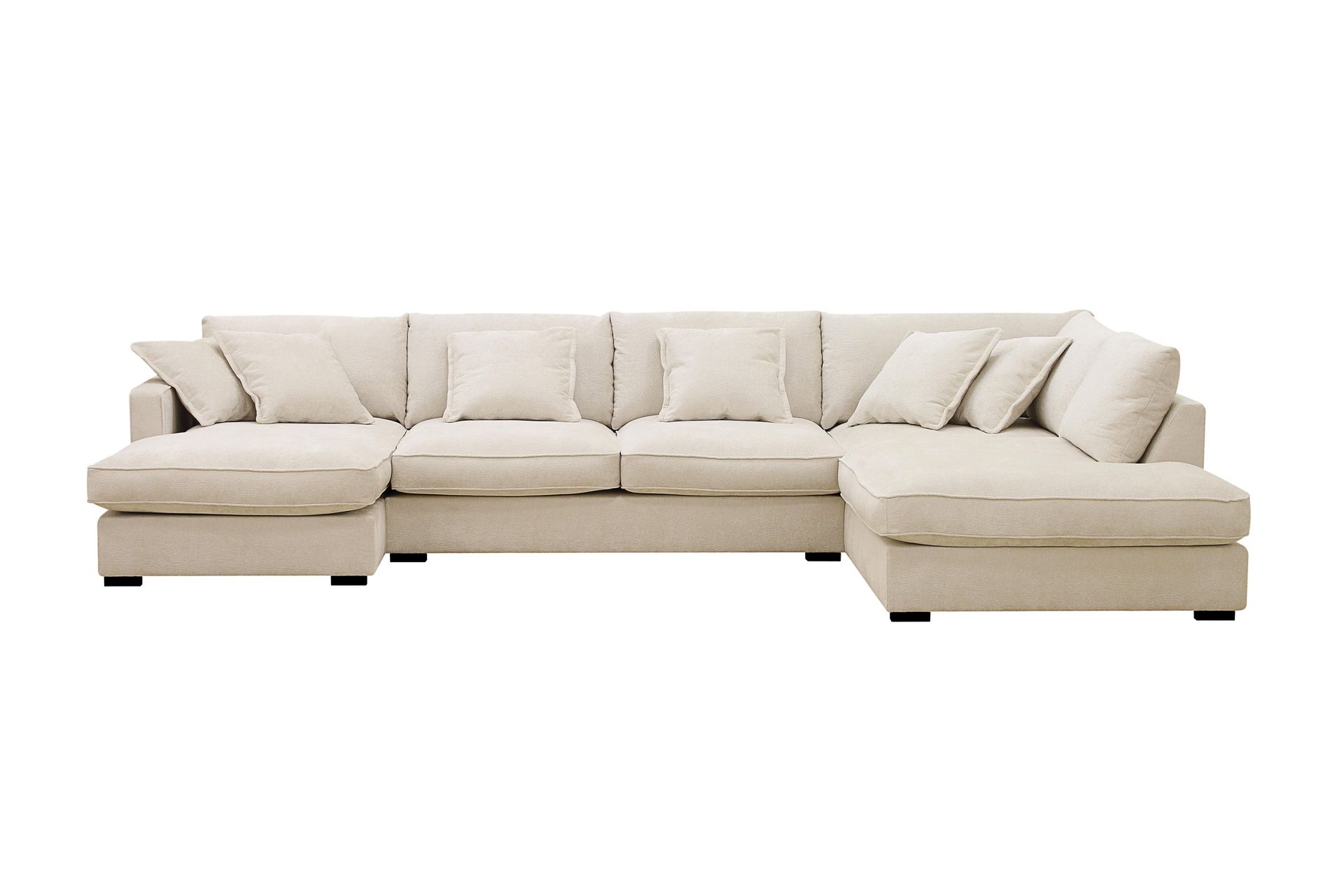 Rossita Lyx 5-seters høyrevendt U-formet ekstra dyp sofa med divan og sjeselong i chenille - Beige