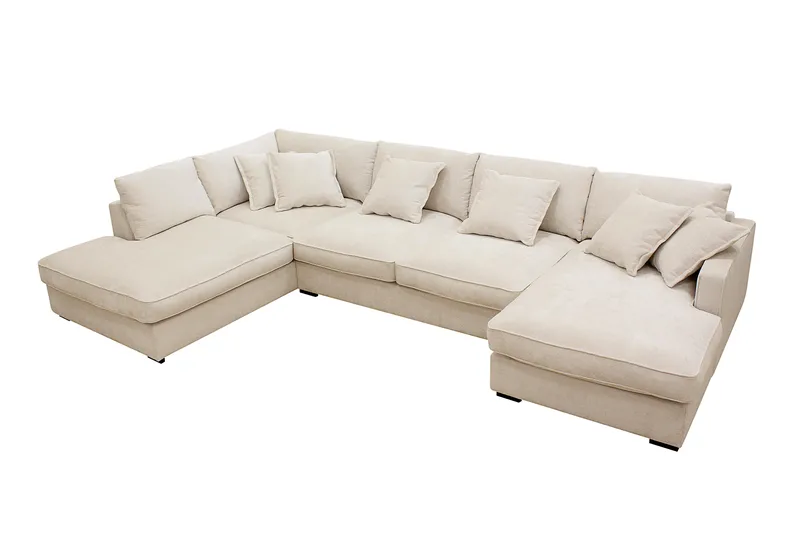 Rossita Lyx 5-seters høyrevendt U-formet ekstra dyp sofa med divan og sjeselong i chenille - Beige - Møbler - Sofaer - U-sofa