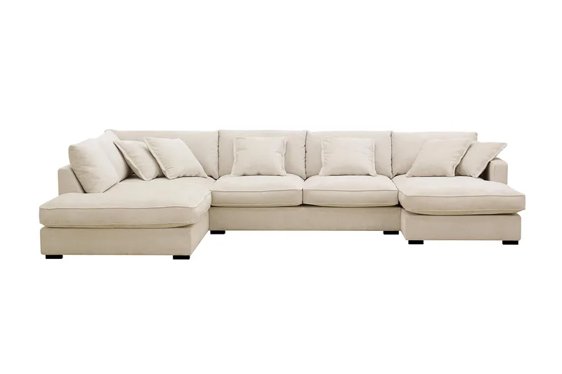 Rossita Lyx 5-seters høyrevendt U-formet ekstra dyp sofa med divan og sjeselong i chenille - Beige - Møbler - Sofaer - U-sofa