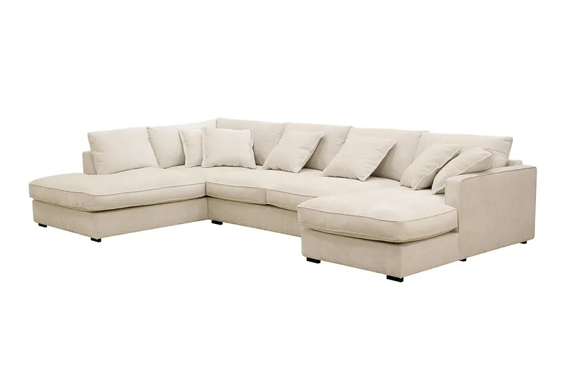 Rossita Lyx 5-seters høyrevendt U-formet ekstra dyp sofa med divan og sjeselong i chenille - Beige - Møbler - Sofaer - U-sofa