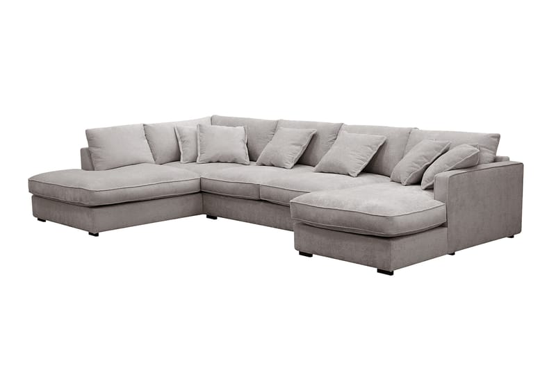 Rossita Lyx 5-seters høyrevendt U-formet ekstra dyp sofa med divan og sjeselong i chenille - Grå/Brun - Møbler - Sofaer - U-sofa