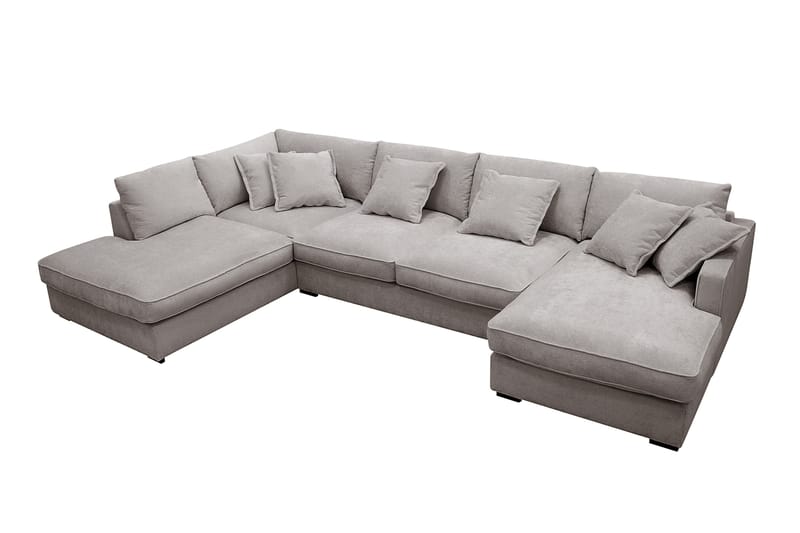 Rossita Lyx 5-seters høyrevendt U-formet ekstra dyp sofa med divan og sjeselong i chenille - Grå/Brun - Møbler - Sofaer - U-sofa