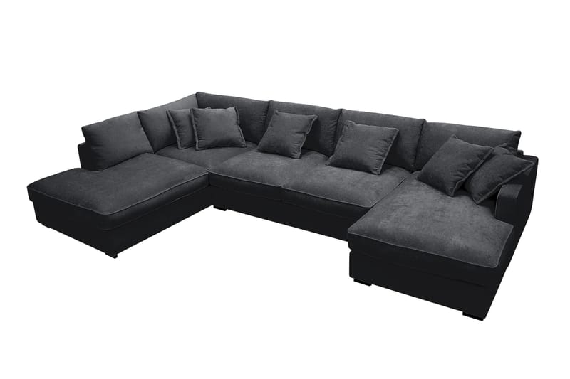 Rossita Lyx 5-seters høyrevendt U-formet ekstra dyp sofa med divan og sjeselong i chenille - Svart - Møbler - Sofaer - U-sofa