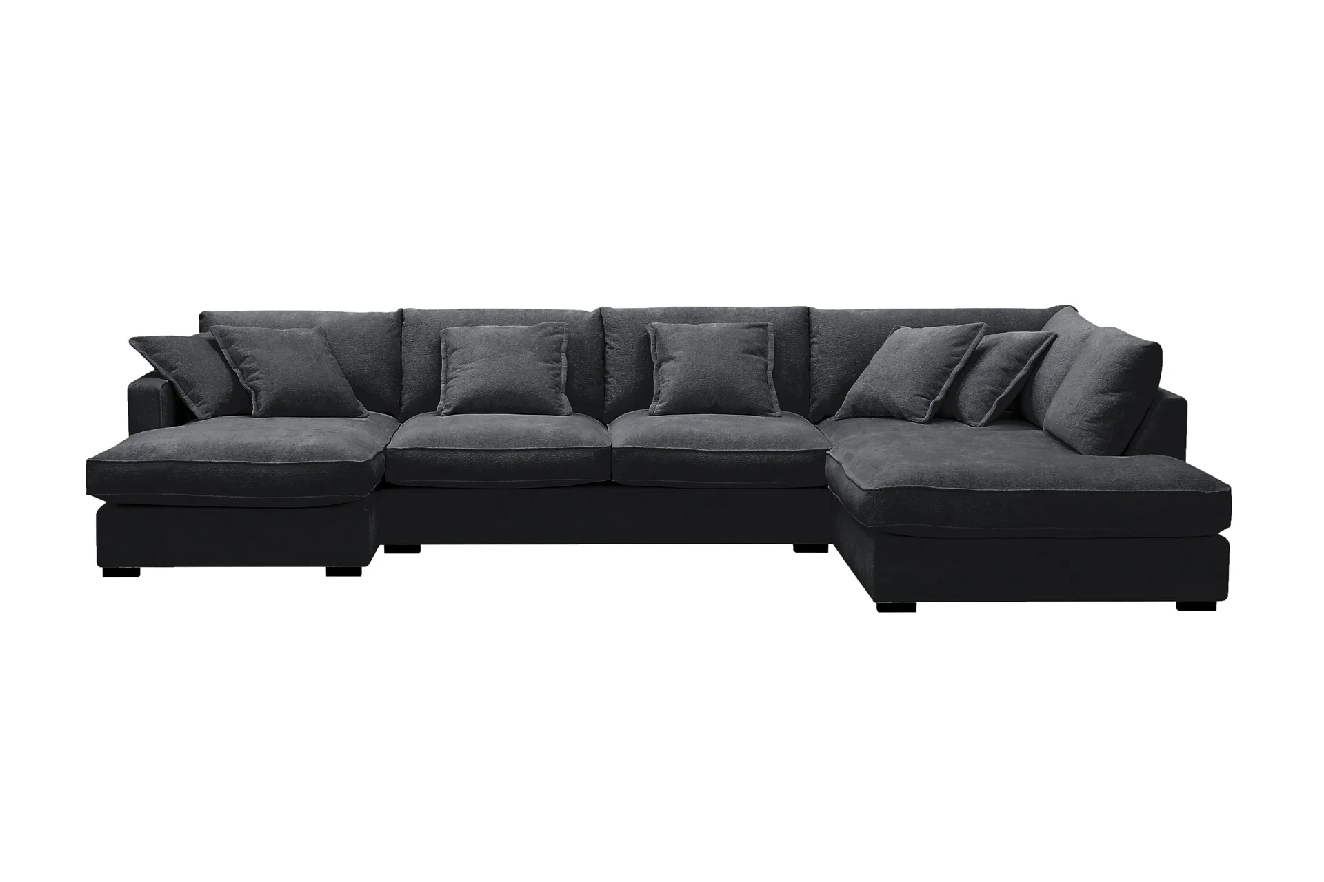 Rossita Lyx 5-seters høyrevendt U-formet ekstra dyp sofa med divan og sjeselong i chenille - Svart