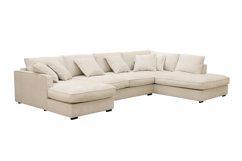 Rossita Lyx 5-seters høyrevendt U-formet ekstra dyp sofa med divan og sjeselong i chenille - Trenza 06, Beige Chenille - Møbler - Sofaer - U-sofa
