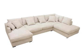 Rossita Lyx 5-seters høyrevendt U-formet ekstra dyp sofa med divan og sjeselong i chenille - Trenza 06, Beige Chenille - Møbler - Sofaer - U-sofa