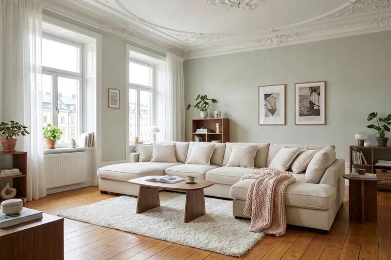 Rossita Lyx 5-seters høyrevendt U-formet ekstra dyp sofa med divan og sjeselong i chenille - Trenza 06, Beige Chenille - Møbler - Sofaer - U-sofa