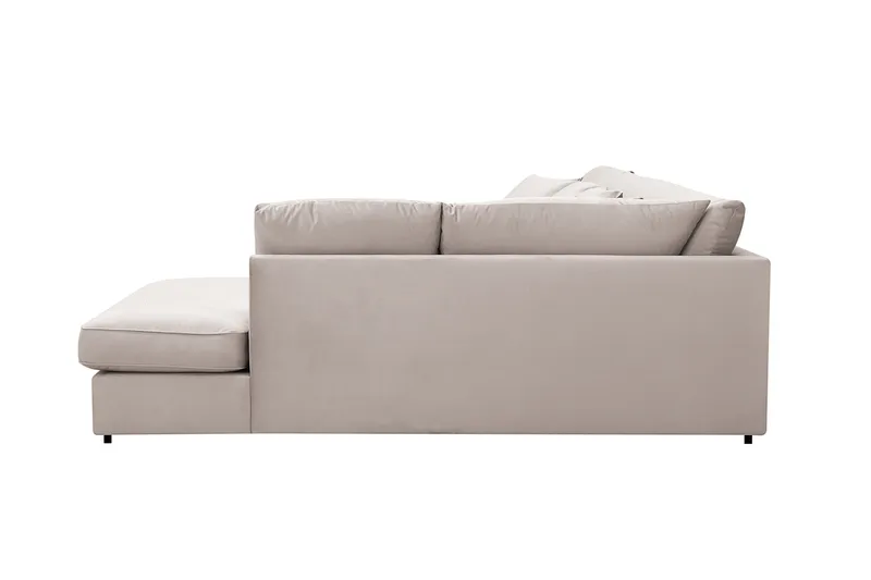 Rossita Lyx 5-seters høyrevendt U-formet ekstra dyp sofa med divan og sjeselong i fløyel - Beige - Møbler - Sofaer - U-sofa