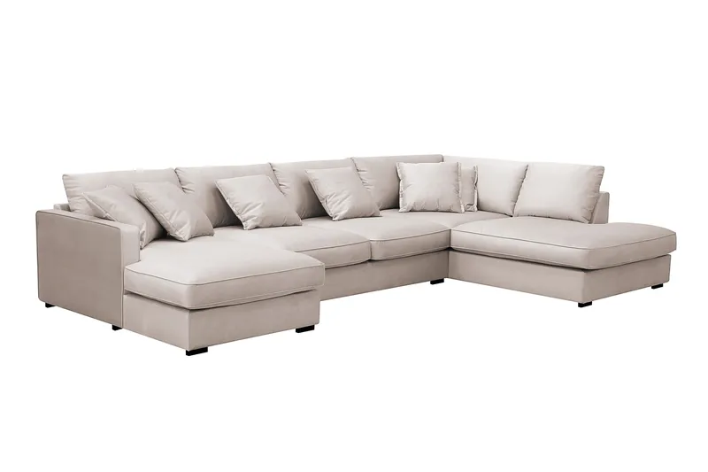 Rossita Lyx 5-seters høyrevendt U-formet ekstra dyp sofa med divan og sjeselong i fløyel - Beige - Møbler - Sofaer - U-sofa
