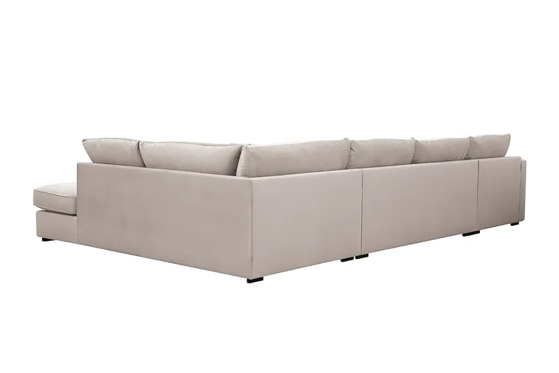 Rossita Lyx 5-seters høyrevendt U-formet ekstra dyp sofa med divan og sjeselong i fløyel - Beige - Møbler - Sofaer - U-sofa