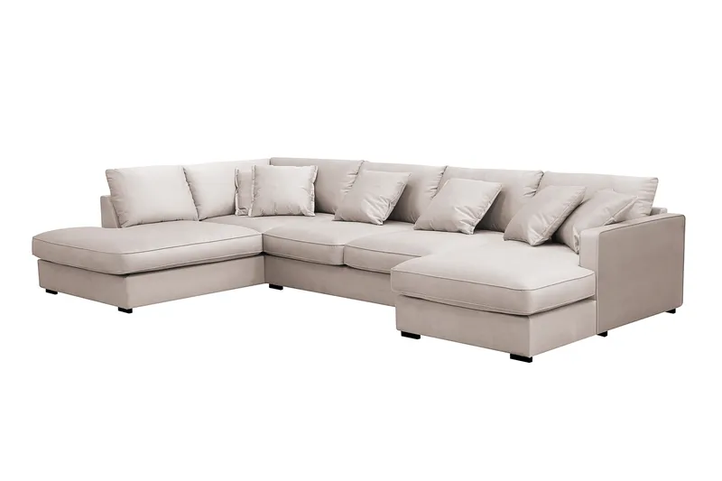 Rossita Lyx 5-seters høyrevendt U-formet ekstra dyp sofa med divan og sjeselong i fløyel - Beige - Møbler - Sofaer - U-sofa