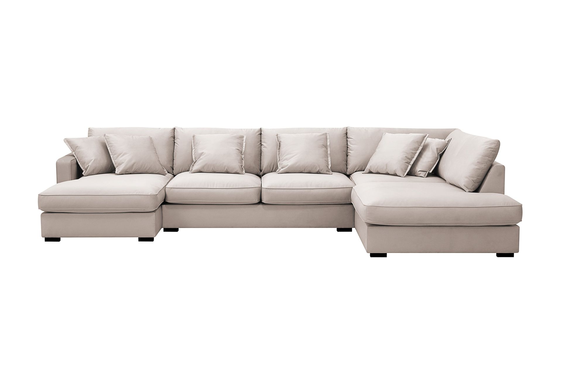 Rossita Lyx 5-seters høyrevendt U-formet ekstra dyp sofa med divan og sjeselong i fløyel - Beige