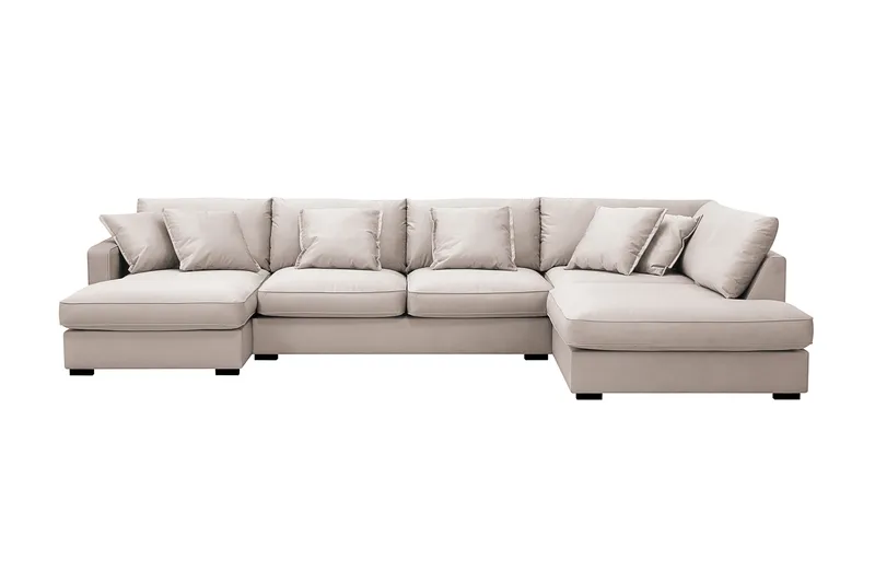 Rossita Lyx 5-seters høyrevendt U-formet ekstra dyp sofa med divan og sjeselong i fløyel, Beige