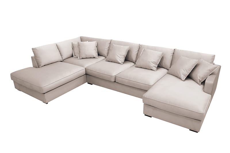 Rossita Lyx 5-seters høyrevendt U-formet ekstra dyp sofa med divan og sjeselong i fløyel - Beige - Møbler - Sofaer - U-sofa