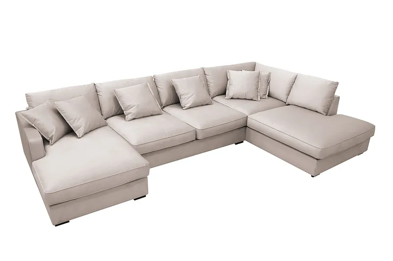 Rossita Lyx 5-seters høyrevendt U-formet ekstra dyp sofa med divan og sjeselong i fløyel - Beige - Møbler - Sofaer - U-sofa