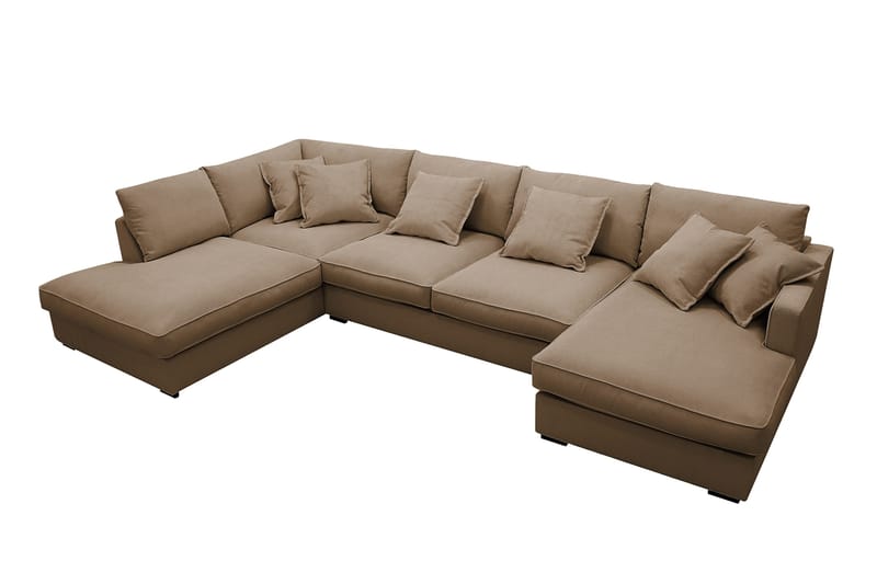 Rossita Lyx 5-seters høyrevendt U-formet ekstra dyp sofa med divan og sjeselong i manchester - Lysebrun - Møbler - Sofaer - U-sofa