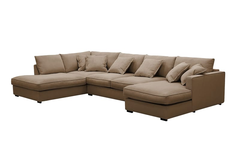 Rossita Lyx 5-seters høyrevendt U-formet ekstra dyp sofa med divan og sjeselong i manchester - Lysebrun - Møbler - Sofaer - U-sofa