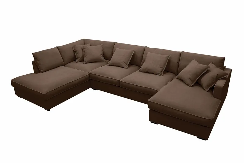 Rossita Lyx 5-seters høyrevendt U-formet ekstra dyp sofa med divan og sjeselong i manchester - Mørkebrun - Møbler - Sofaer - U-sofa