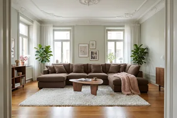 Rossita Lyx 5-seters høyrevendt U-formet ekstra dyp sofa med divan og sjeselong i manchester - Mørkebrun - Møbler - Sofaer - U-sofa