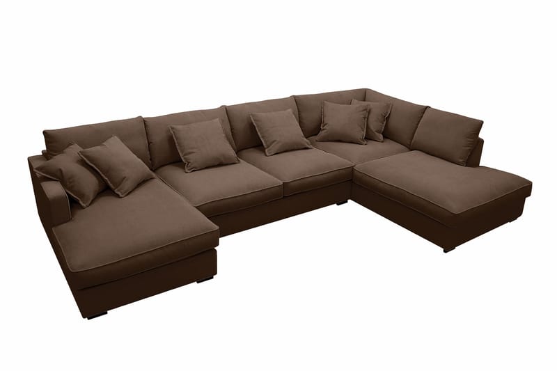 Rossita Lyx 5-seters høyrevendt U-formet ekstra dyp sofa med divan og sjeselong i manchester - Mørkebrun - Møbler - Sofaer - U-sofa