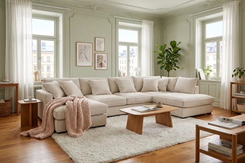 Rossita Lyx 5-seters høyrevendt U-formet ekstra dyp sofa med divan og sjeselong i manchester - Offwhite - Møbler - Sofaer - U-sofa