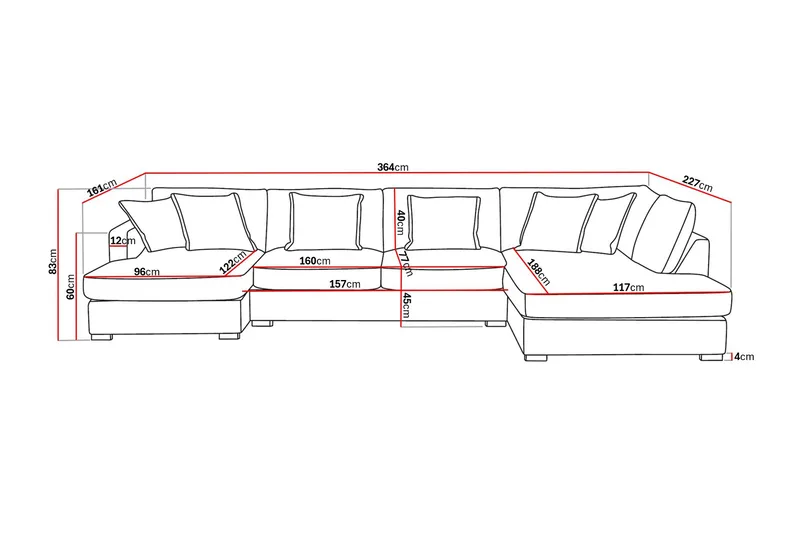 Rossita Lyx 5-seters høyrevendt U-formet ekstra dyp sofa med divan og sjeselong i manchester - Offwhite - Møbler - Sofaer - U-sofa