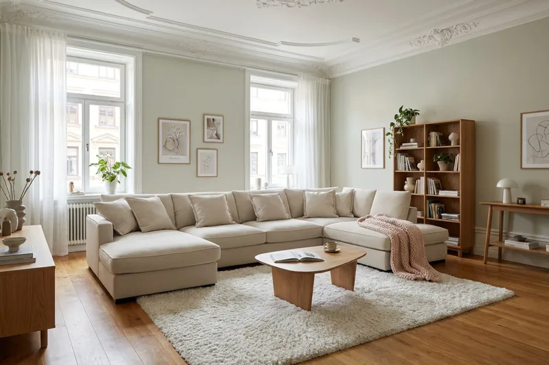 Rossita Lyx 5-seters høyrevendt U-formet ekstra dyp sofa med divan og sjeselong i stoff - Beige - Møbler - Sofaer - U-sofa